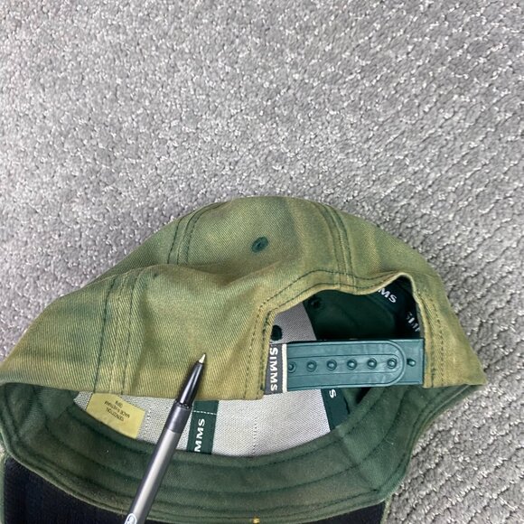 Simms Fishing Snapback Hat Cap Green Cotton with Leather Patch Distressed Faded - Picture 10 of 14